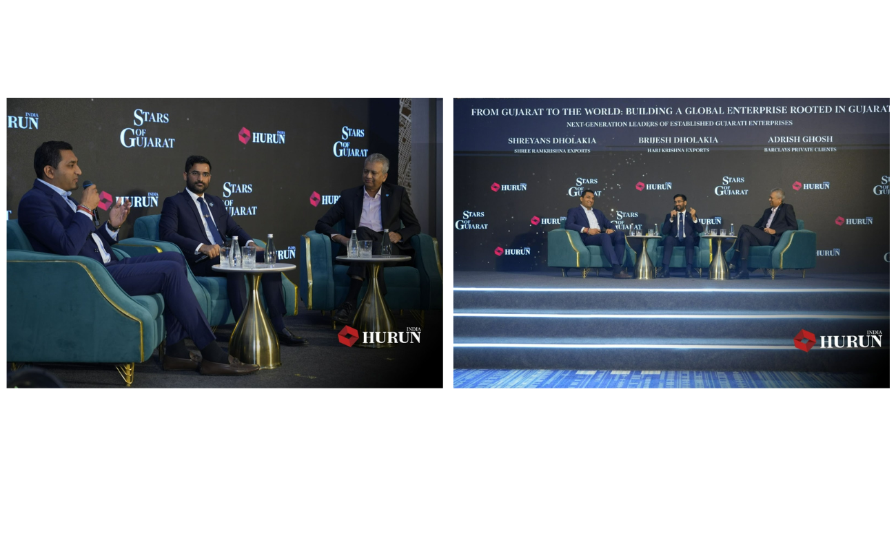 Brijesh Dholakia and Shreyans Dholakia in a fireside chat at Hurun Stars of Gujarat Awards